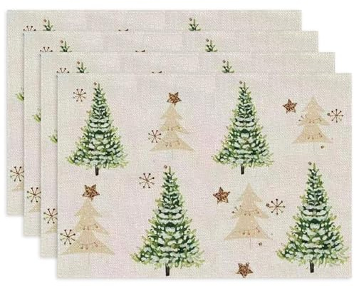 Bseical 4er Set Platzsets Weihnachten, 30x45cm Weihnachtsplatzsets, Tischsets Weihnachten Abwaschbar, Leinen Weihnachts Platzsets FüR KüChe Party Deko (G)