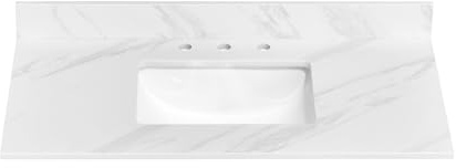 EQLOO 42 in. W x 22 in. D Vanity Top, Engineered Stone Vanity Top with Sink in Venice White, Rectangular Center Sink Top, 8 in. Faucet Hole Spacing and Backsplash Bathroom Sink Top