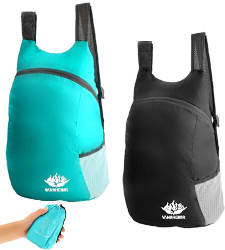 Amexo 2 Stück Ultraleichte Faltbare Rucksäcke, Wasserdichter Outdoor Rucksäcke, Packbare Wanderrucksack, Praktischer Reiserucksack für Camping Wandern Reisen Sport