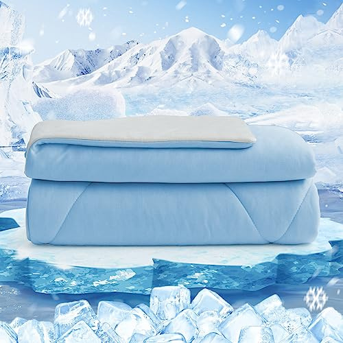 HOMFINE Manta Refrescante para Personas - Doble Cara Manta de Verano para Sofa Cama Verano Q-MAX>0.4 Suave Manta de enfriamiento, Cooling Blanket, Anti Estático, Azúl, 200 x 220 cm