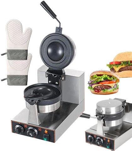 forplubossmmp Pressa per Hamburger Elettrica + Guanti, Macchina per La Cottura degli Hamburger con Rotazione A 90°, Macchina per Hamburger in Acciaio Inox, Macchina per Waffle con Ripieno di Gelato