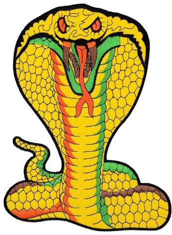 Großer Kobra Rückenpatch Gelb – 14 x 18,8 cm – Gestickter Aufnäher für Biker, Rückenaufnäher XXL Flicken Cobra Patch Schlange Backpatch für Motorradjacken Kutten Lederwesten – Hochwertige Stickerei