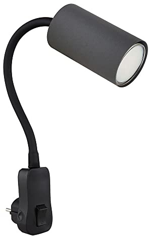 Steckerleuchte GU10 Steckdosenlampe mit Schalter Küche Steckdosenleuchte schwarz mit schwenkbarem Spot, Schwanenhals, GU10 Fassung, LxBxH 32x5,5x43 cm