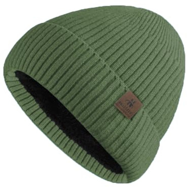 UNNESTAR Gorros de invierno para hombre de forro polar para hombre, mantener el calor en el clima frío, térmico, Toboggan Skull Cap Knitted, verde, Talla única