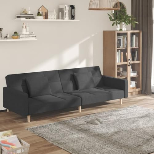 Hommdiy Schlafsofa 2-Sitzer mit 2 Kissen,mit schlaffunktion Dunkelgrau Stoff
