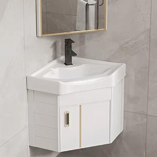 Generisch Badezimmer-Waschtischunterschrank, Eckwaschbecken zur Wandmontage mit Aufbewahrungsbehälter, Standwaschbecken mit Keramikspüle (Farbe: Weiß, Größe: 43 cm)