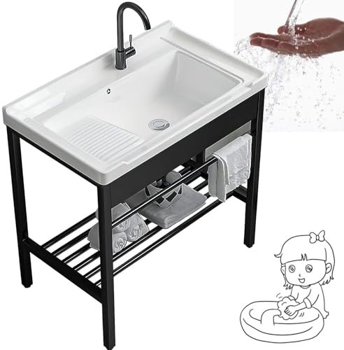 Lavandino Per Biancheria Indipendente Con Asse Per Il Lavato,Lavandino per Il Bagno,lavatoio Lavanderia,Lavatoio Con Piedistallo Supporto In Acciaio Inossidabile, Lavello Per Lavanderia,60cm/23.6''