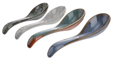 Cabilock Set 4 Cucchiai in Ceramica Per Minestra e Insalata, Manico Rotondo Ergonomico, Riutilizzabili e Facili Da Pulire, Per Uso Domestico e Regalo