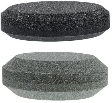 jojofuny Pierre à Aiguiser Double Face Ronde, 2 Pièces, Portable, en Carbure de Silicium et Corindon Brun, pour L’affûtage des Couteaux la Maison