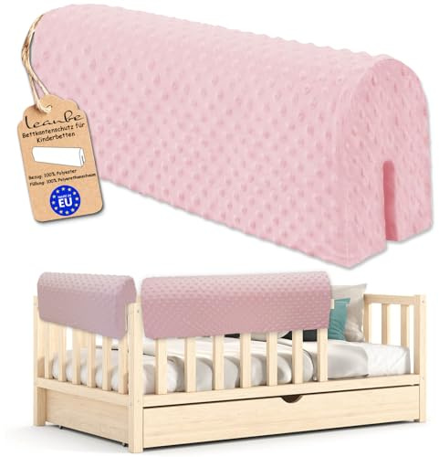 Leanbe Bettkantenschutz für Kinderbetten Kissen für bettumrandung Rausfallschutz Abdeckung Kantenschutz für Babybett (ROSA Minky, 120cm)
