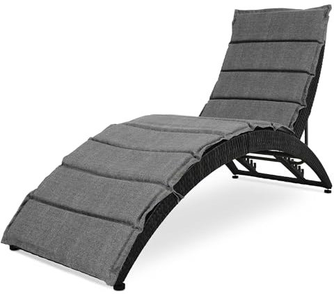 di volio Sonnenliege aus Polyrattan mit Auflage CIAMPINO – komfortable Gartenliege im edlen Design - klappbare Relaxliege (Schwarz)