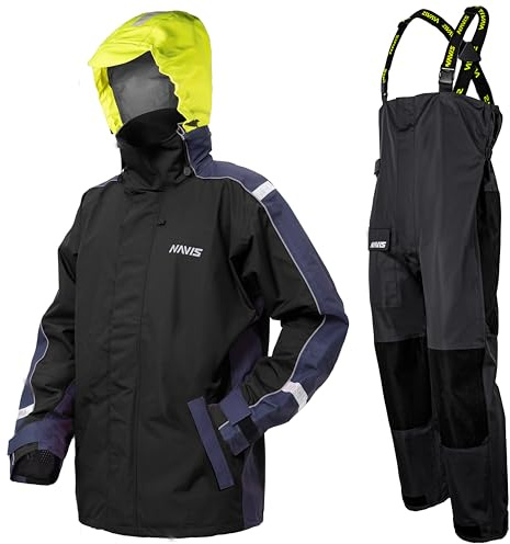 Chaquetón de navegante para hombre, impermeable, con peto ajustable incorporado, transpirable - para navegación en alta mar y de cabotaje Sailor NS-147(Black,XL)