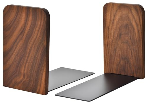 VIVTOB Book Ends, Black Walnut Wooden Bookends for Shelves - Heavy Duty Non-Slip Book Organizers, Upgraded Decorative Bookend Holders for Home, Kitchen, Office, Set of 2, Small