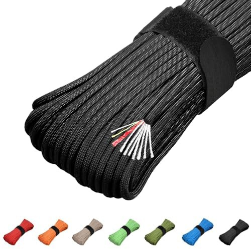 31M Corde de survie en paracorde 550 - Corde de parachute de feu - Corde de survie en nylon 10 brins - Type III de l'armée américaine - Corde de parachute 550 avec ligne de pêche intégrée, allume-feu