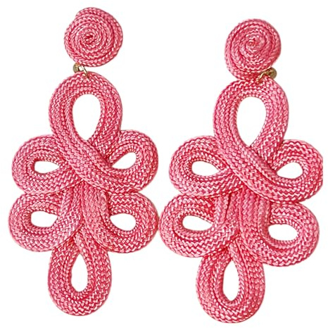 MAJALE Pendientes Color Mujer Largos Flamenca - Ligeros, Boda, Fiesta, Ocasiones Especiales - Aros Pasamaneria Estilo Cordón de Seda