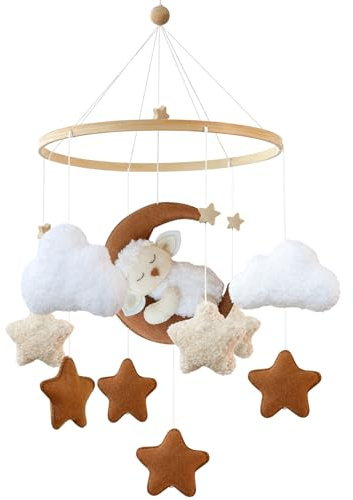 Uixxducc Mobil Windspiele, Schlafen auf dem Mond Lämmchen, Wickeltisch baby Babybett, Kinderzimmer Deko, Geschenk für baby Jungen und Mädchen