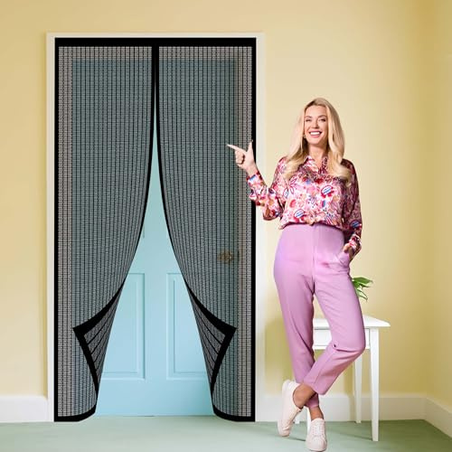 Moustiquaire Porte Magnetique 138 x 210 cm Facile à Installer Le Joint D'Étanchéité Moustiquaire Baie Vitree Coulissante pour Couloirs Portes Patio, Noir