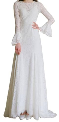 Leeonway Vestidos De Novia,Vestido Novia,Vestido De Novia Blanco,Vestidos De Novia Elegantes,Vestidos De Novia Civil,Vestido De Novia para Mujer,Elegantes,con Encaje,Manga Larga,para Novia