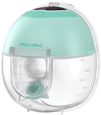 MomMed S33 Tragbare Milchpumpe, Ultraleise In-BH Milchpumpe für Arbeit & Nacht, One-Touch Pause, Nachtlicht, Auslaufsicher, 4 Modi & 9 Stufen, 17/19/21 mm Einsätze (Grün,Einzel-Standardset)