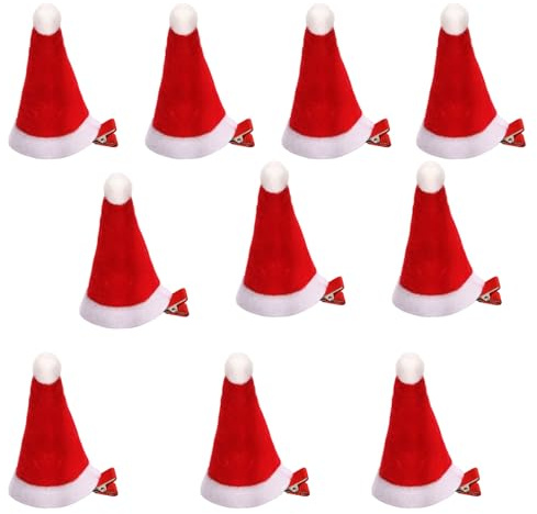 Qwrqwr 10 Stück Weihnachtsschmuck Damen Mini Haarschmuck Haarspangen Weihnachten Rot Santa Hut Haarklammern Weihnachtsassesoires für Kinder Mädchen (Rote Weihnachtsmütze)