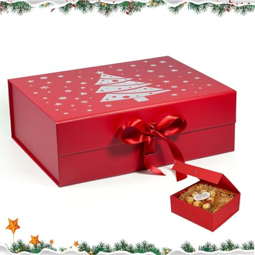 SilverChry Magnetische Weihnachts-Geschenkboxen, Geschenkbox mit Deckel mit Schleife, geeignet für Weihnachten, Geburtstag, Hochzeit – Beste Wünsche für Sie, Geschenkkarton mit Magnetverschluss