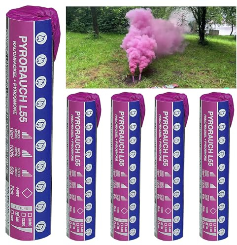 Rauchfackel Pyrorauch L55 im 5er Pack in Rot Blau Gelb Grün Orange Weiß Türkis Schwarz Rosa Lila Pink Braun von Pyroweb I Pyrotechnik der Kategorie 1 (Pink)
