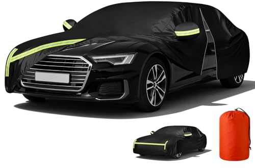AOOSA Auto Abdeckplane, Staubdicht Wasserdicht Autoabdeckung, 435×180×160cm | für Sommer & Winter, UV-Schutz Regen Sonne Schnee, Auto Abdeckung Vollgarage Outdoor Indoor mit Aufbewahrungstasche, Schwarz