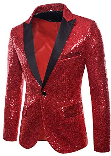 Blazer de lentejuelas para hombre, chaqueta de humo de un botón, para fiestas, festivales, bodas o baile de promoción