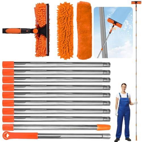 Duscdesp Window Cleaning Equipment,14.7Ft(4.5M) Shower Squeegee Kit with Extendable Pole,Telescopic Window Cleaner for Wall,Home,Car,Shower Glass(Orange)