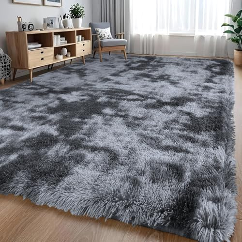 BEHOMHAZQ Rugs Living Room 160x230cm : Deek Grey Large Area Rug for Living Room - Ultra Soft Fluffy Shaggy Rugs for Bedroom - Indoor Nursery Floor Carpets for Kids Room Home Decor, Anti-Slip Backing