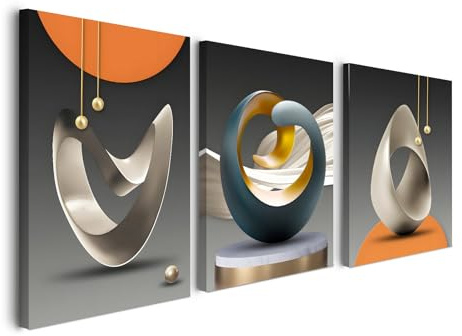 3er Set Wandbild mit Rahmen 30×40 cm – Modern Abstrakte 3D Skulptur Leinwandbilder für Wohnzimmer Schlafzimmer Küche Flur Büro – Skandinavisch Wanddeko mit Rahmen, inkl. Haken, Nägel & Magischem Klett