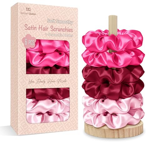 BONNET QUEEN Elastici Capelli Donna in Raso, Elastici per Capelli Senza Segni con Supporto, Scrunchies per Capelli Seta per Dormire e Uso Quotidiano, Accessori per Capelli, Set da 6, Tonalità Rosa