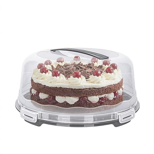 astor24 Kuchen Transportbox Rund – Tortentransportbox - hoch Ø 34 cm mit Deckel & Griff, Tortenplatte mit Haube, BPA Frei Kuchenbehälter für Transport & Aufbewahrung