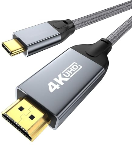 4K 60Hz USB C auf HDMI Kabel 1m, 2K 144Hz hohe Bildwiederholrate, Thunderbolt 4/3 zu HDMI 2.0 HDR HDCP 2.2, Typ-C auf HDMI Kabel kompatibel mit iPhone 16/15 Pro Max, MacBook, iPad, Samsung Galaxy