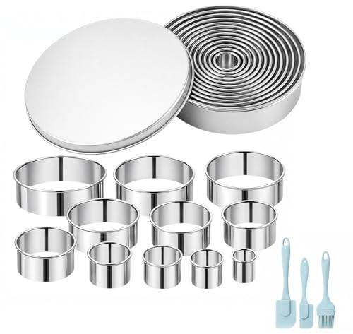 15 Pcs Round Cookie Cutter Set, Stainless Steel Cookie Biscuit Cutters | Mini Pastry Cutters for Baking, Circle Biscuit Cutters, Durable Ring Scone Cutter for DIY Cake Pastry Donut Fondant Baking