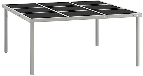Owoxanthellate Garten-Esstisch 170x170 cm Großer Terrassentisch aus Glas und Stahl für 8-10 Personen Quadratischer Outdoor Esstisch für Garten Veranda und Balkon Schwarz und Grau