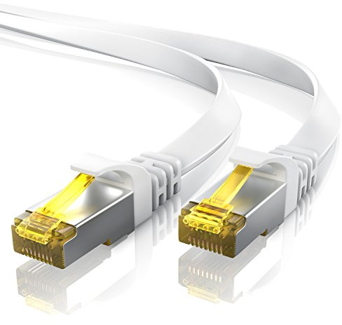 15m CAT 7 Flat Gigabit Ethernet LAN Network Cable - 10 Gbps High Speed Lead - 600Mhz - RJ45 Patch Cord - Cat. 7 Raw UFTP PIMF shielding - Switch Router Modem Raspberry Pi 4 Console PS3 PS4 - white