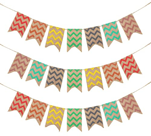 jijAcraft 3.7M Rustic Burlap Banner Bunting, Linen Bunting Flag Hessian Pennant Garlands Fabric Triangle Flags for Wedding Favours, Baby Showers, Room Garden Decorations 10X16.5CM