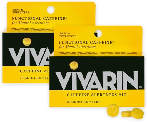 Vivarin, Caffeine Pills, 200mg Caffeine per Dose, Safely and Effectively Helps You Stay Awake, No Sugar, Calories or Hidden Ingredients, Energy Supplement, 40 Tablets - 2 Count