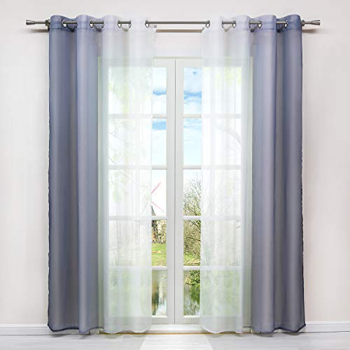 HongYa 2 Vorhänge mit Farbverlauf, Weiß und Grau, H/L, 245/140 cm, mit Ösen, Polyester, transparent, einfache Installation, großes Fenster, für Schlafzimmer, Balkon, Küche