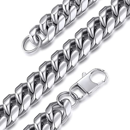 GoldChic Chaîne Acier Inoxydable Homme Gourmette Épaisse Garçon Collier Garçon Maille Cubain, Bojoux Hip Hop- [Argenté] 46 cm- Cadeau Anniversaire Saint Valentin Noël