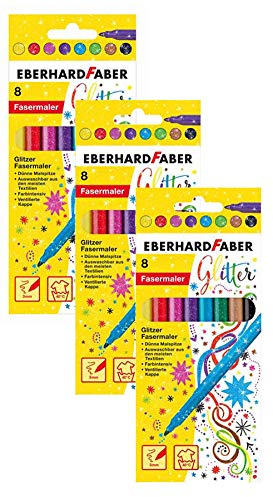 Eberhard Faber 551008 - Glitzer Fasermaler im Kartonetui (3 Packungen, Glitzer 8er Etui)