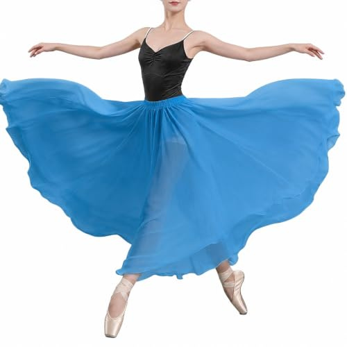 Wuchieal Falda de danza del vientre, disfraz de danza del vientre, faldas de gasa para mujer, falda larga para festival, ropa de rendimiento, azul claro, Talla única