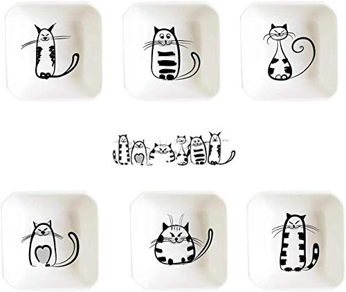 6 platos de salsa de cerámica para gatos,taza de té,platos de condimentos,cuenco de sushi de soja,platos para servir aperitivos, juego de platillos pequeños de porcelana (forma Cuadrado)