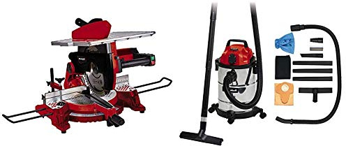 Einhell Scie à onglet avec table TC-MS 3017 T (2000 W, 40 dents, Hauteur de coupe : 50 mm, Dimensions de la table : 466x400 mm) VERSION KIT avec Aspirateur Eaux et Poussières TC-VC 1820 SA