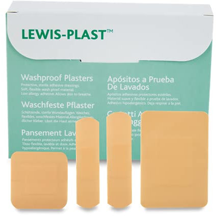 Lewis-Plast Premium Assorted Breathable Sterile Hypoallergenic Washproof Plasters, Box of 100 First Aid Medical Grade Waterproof Plaster, Suitable for All Types of Minor Cuts and Grazes