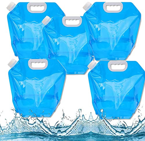 0℃ Outdoor Wasserkanister Faltbar, 5 Stück 5L Tragbar Wassersack Faltbar, Gefrierbar, Trinkwasser Behälter Wassertank Faltkanister Wasserbehälter Bpa-frei für Wandern, Picknicks, Reisen,Blau