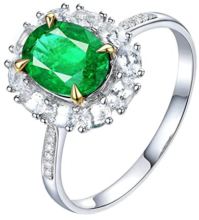 Dsnyu Silberring Breit Damen 925 Freundschaftsringe für Beste Freundinnen 1.2ct Labor Erstellt Smaragd Zirkonia Eheringe und Verlobungsring 45 (14.3)