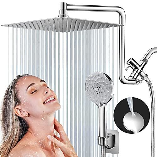 PinWin Pommeau de douche, double pommeau de douche à effet pluie amélioré avec bras d'extension réglable, combiné à 6 réglages, puissant jet haute pression contre l'eau basse pression (pommeau de