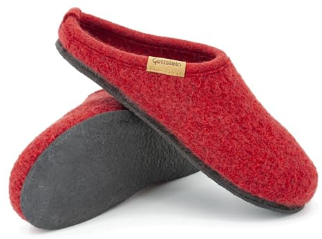 Gottstein filttofflor Alpine Light – dam och herr tofflor av ren ny ull med halkfri latexsula, röd, 39 EU